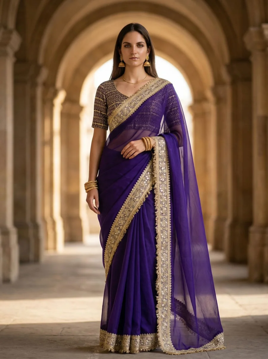 DESIGNER FENDY SATIN PEARLS WITH JARI DORI EMBROIDERY WITH REAL MIRROR & FANCY FARK LACE BORDER WORK SAREE WITH UNSTITCHED BLOUSE WEDDING WEAR WHOLESALE PRICE ETHNIC GARMENT (9)