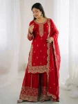 DESIGNER FENDY SILK EMBROIDERY CODING AND SEQUENCE WORK TOP PALAZZO WITH DUPATTA FESTIVE WEAR WHOLESALE PRICE ETHNIC GARMENT (13)