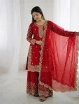 DESIGNER FENDY SILK EMBROIDERY CODING AND SEQUENCE WORK TOP PALAZZO WITH DUPATTA FESTIVE WEAR WHOLESALE PRICE ETHNIC GARMENT (13)