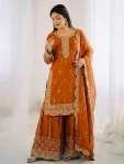 DESIGNER FENDY SILK EMBROIDERY CODING AND SEQUENCE WORK TOP PALAZZO WITH DUPATTA ORANGE