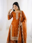 DESIGNER FENDY SILK EMBROIDERY CODING AND SEQUENCE WORK TOP PALAZZO WITH DUPATTA FESTIVE WEAR WHOLESALE PRICE ETHNIC GARMENT (4)
