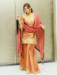 DESIGNER FENDY SILK EMBROIDERY CODING SEQUENCE WORK TOP SHARARA WITH DUPATTA ORANGE