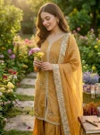 DESIGNER FENDY SILK EMBROIDERY SEQUENCE & CODING DORI WITH RIVET MOTI WORK TOP PALAZZO WITH DUPATTA FESTIVE WEAR WHOLESALE PRICE ETHNIC GARMENT (18)