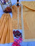 DESIGNER FENDY SILK EMBROIDERY SEQUENCE & CODING DORI WITH RIVET MOTI WORK TOP PALAZZO WITH DUPATTA FESTIVE WEAR WHOLESALE PRICE ETHNIC GARMENT (18)