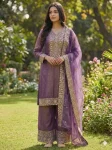 DESIGNER FENDY SILK EMBROIDERY SEQUENCE WORK WITH HAND DIAMOND WORK TOP PALAZZO WITH DUPATTA PURPLE