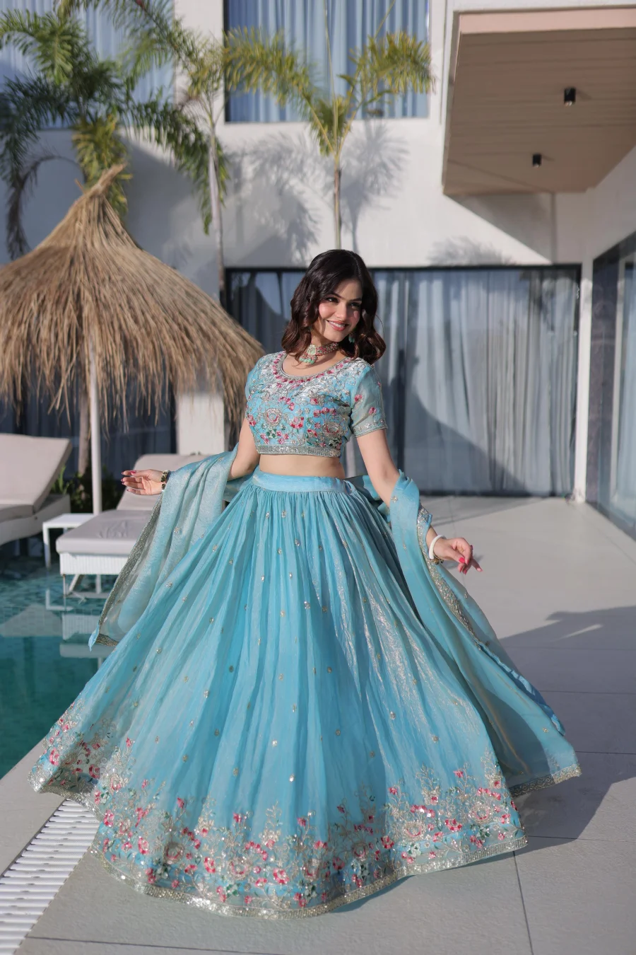 DESIGNER FENDY SILK MULTI THREAD EMBROIDERY WORK LEHENGA CHOLI WITH DUPATTA WEDDING WEAR WHOLESALE PRICE ETHNIC GARMENT (3)
