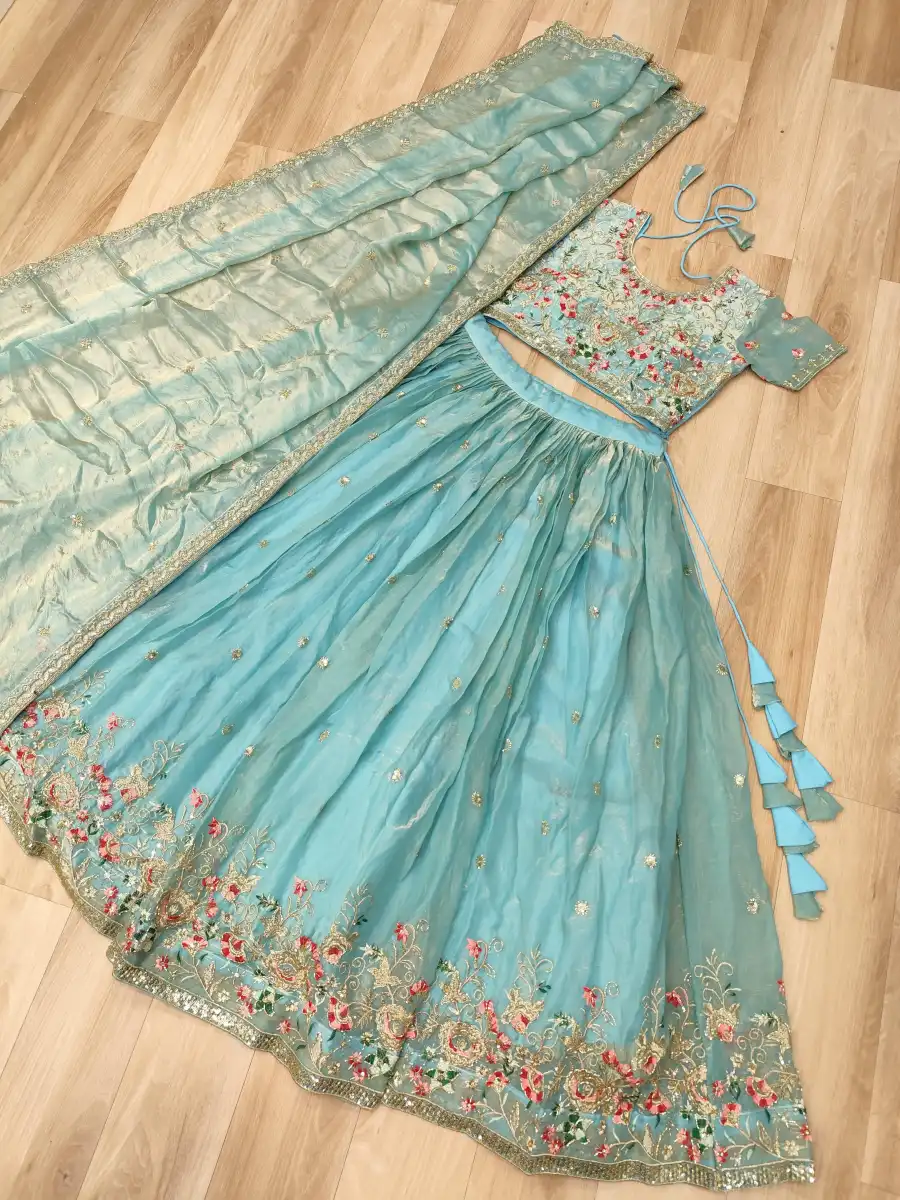 DESIGNER FENDY SILK MULTI THREAD EMBROIDERY WORK LEHENGA CHOLI WITH DUPATTA WEDDING WEAR WHOLESALE PRICE ETHNIC GARMENT (5)