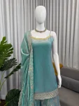 DESIGNER FENDY SILK THREAD WITH SEQUENCE WORK TOP PALAZZO WITH DUPATTA FESTIVE WEAR WHOLESALE PRICE ETHNIC GARMENT (3)
