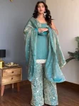 DESIGNER FENDY SILK THREAD WITH SEQUENCE WORK TOP PALAZZO WITH DUPATTA SKY