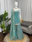 DESIGNER FENDY SILK THREAD WITH SEQUENCE WORK TOP PALAZZO WITH DUPATTA FESTIVE WEAR WHOLESALE PRICE ETHNIC GARMENT (3)