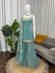 DESIGNER FENDY SILK THREAD WITH SEQUENCE WORK TOP PALAZZO WITH DUPATTA FESTIVE WEAR WHOLESALE PRICE ETHNIC GARMENT (3)