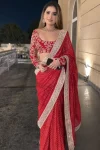DESIGNER GEORGETTE CODING WITH THREAD & SEQUENCE WORK SAREE WITH UNSTITCHED BLOUSE WEDDING WEAR WHOLESALE PRICE ETHNIC GARMENT (11)