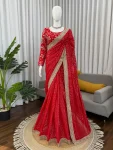 DESIGNER GEORGETTE CODING WITH THREAD & SEQUENCE WORK SAREE WITH UNSTITCHED BLOUSE WEDDING WEAR WHOLESALE PRICE ETHNIC GARMENT (11)