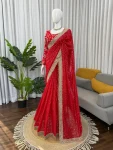 DESIGNER GEORGETTE CODING WITH THREAD & SEQUENCE WORK SAREE WITH UNSTITCHED BLOUSE WEDDING WEAR WHOLESALE PRICE ETHNIC GARMENT (11)