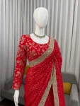 DESIGNER GEORGETTE CODING WITH THREAD & SEQUENCE WORK SAREE WITH UNSTITCHED BLOUSE WEDDING WEAR WHOLESALE PRICE ETHNIC GARMENT (11)
