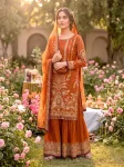 DESIGNER GEORGETTE EMBROIDERY SEQUENCE WITH RIVET MOTI WORK TOP PALAZZO WITH DUPATTA FESTIVE WEAR WHOLESALE PRICE ETHNIC GARMENT (4)
