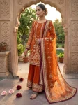 DESIGNER GEORGETTE EMBROIDERY SEQUENCE WITH RIVET MOTI WORK TOP PALAZZO WITH DUPATTA ORANGE