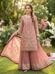 DESIGNER GEORGETTE EMBROIDERY SEQUENCE WITH RIVET MOTI WORK TOP PALAZZO WITH DUPATTA BABY PINK