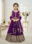 DESIGNER GEORGETTE EMBROIDERY SEQUENCE WORK KID'S LEHENGA CHOLI WITH DUPATTA PURPLE