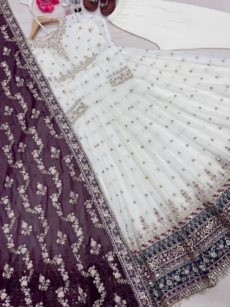 DESIGNER GEORGETTE EMBROIDERY SEQUENCE WORK WITH FANCY BORDER GOWN BOTTOM WITH DUPATTA FESTIVE WEAR WHOLESALE PRICE ETHNIC GRAMENT (21)