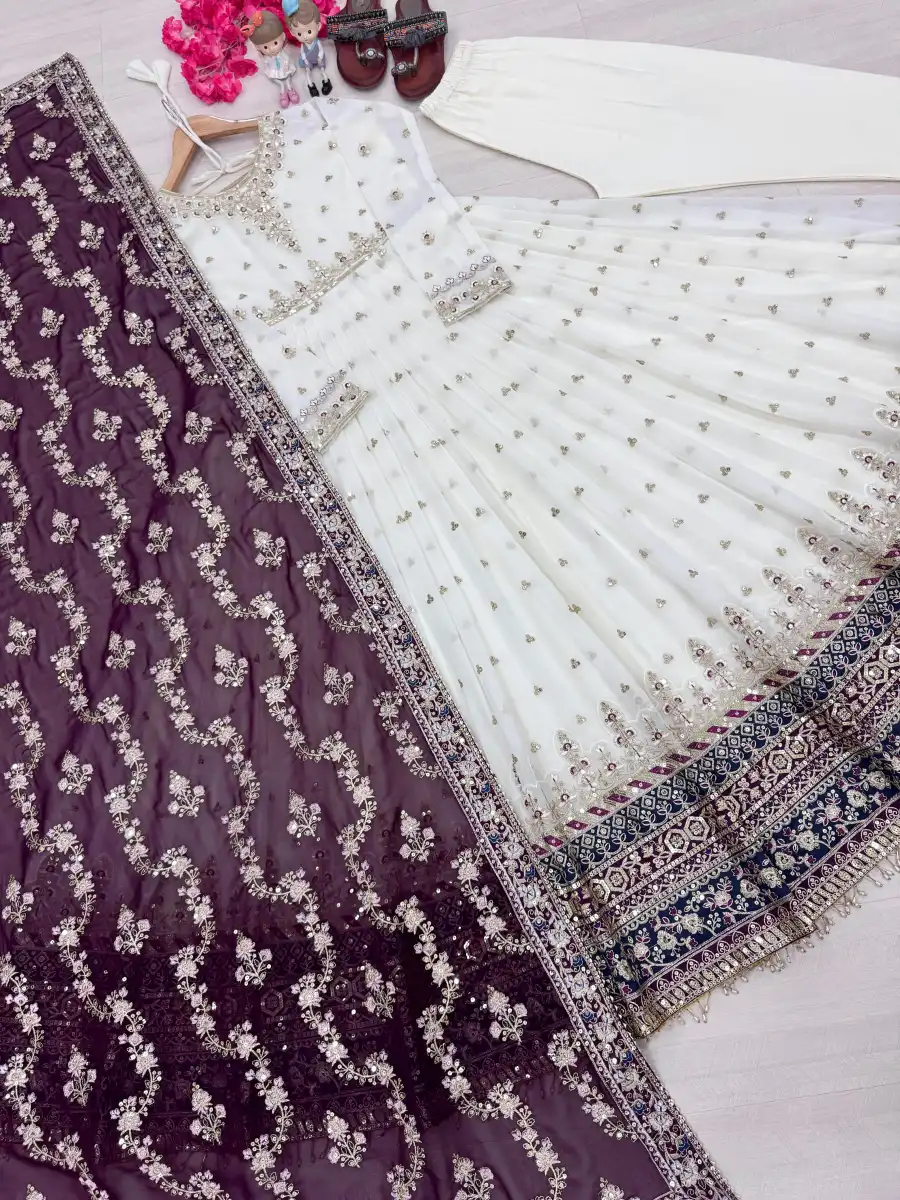 DESIGNER GEORGETTE EMBROIDERY SEQUENCE WORK WITH FANCY BORDER GOWN BOTTOM WITH DUPATTA FESTIVE WEAR WHOLESALE PRICE ETHNIC GRAMENT (22)