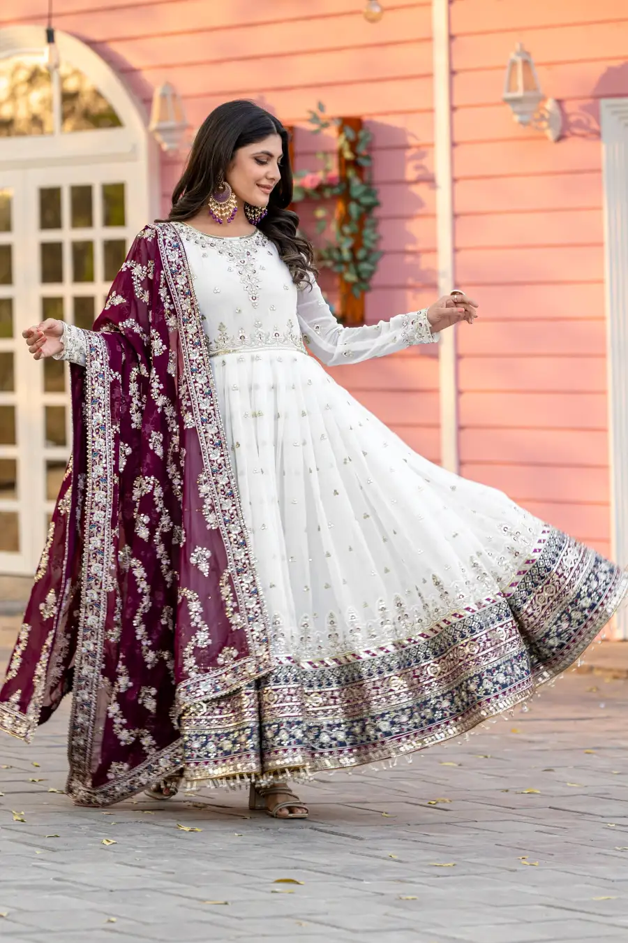 DESIGNER GEORGETTE EMBROIDERY SEQUENCE WORK WITH FANCY BORDER GOWN BOTTOM WITH DUPATTA FESTIVE WEAR WHOLESALE PRICE ETHNIC GRAMENT (23)