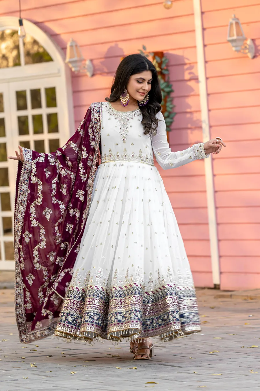 DESIGNER GEORGETTE EMBROIDERY SEQUENCE WORK WITH FANCY BORDER GOWN BOTTOM WITH DUPATTA FESTIVE WEAR WHOLESALE PRICE ETHNIC GRAMENT (24)
