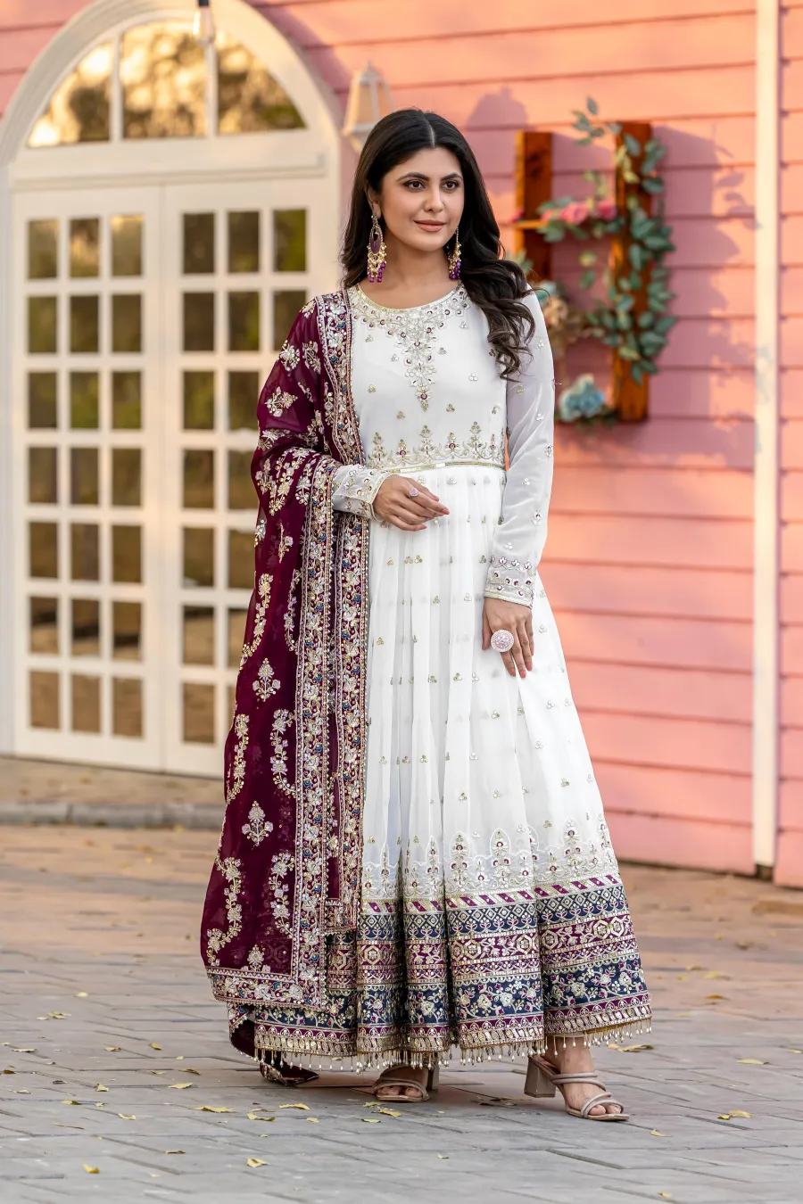 DESIGNER GEORGETTE EMBROIDERY SEQUENCE WORK WITH FANCY BORDER GOWN BOTTOM WITH DUPATTA FESTIVE WEAR WHOLESALE PRICE ETHNIC GRAMENT (25)