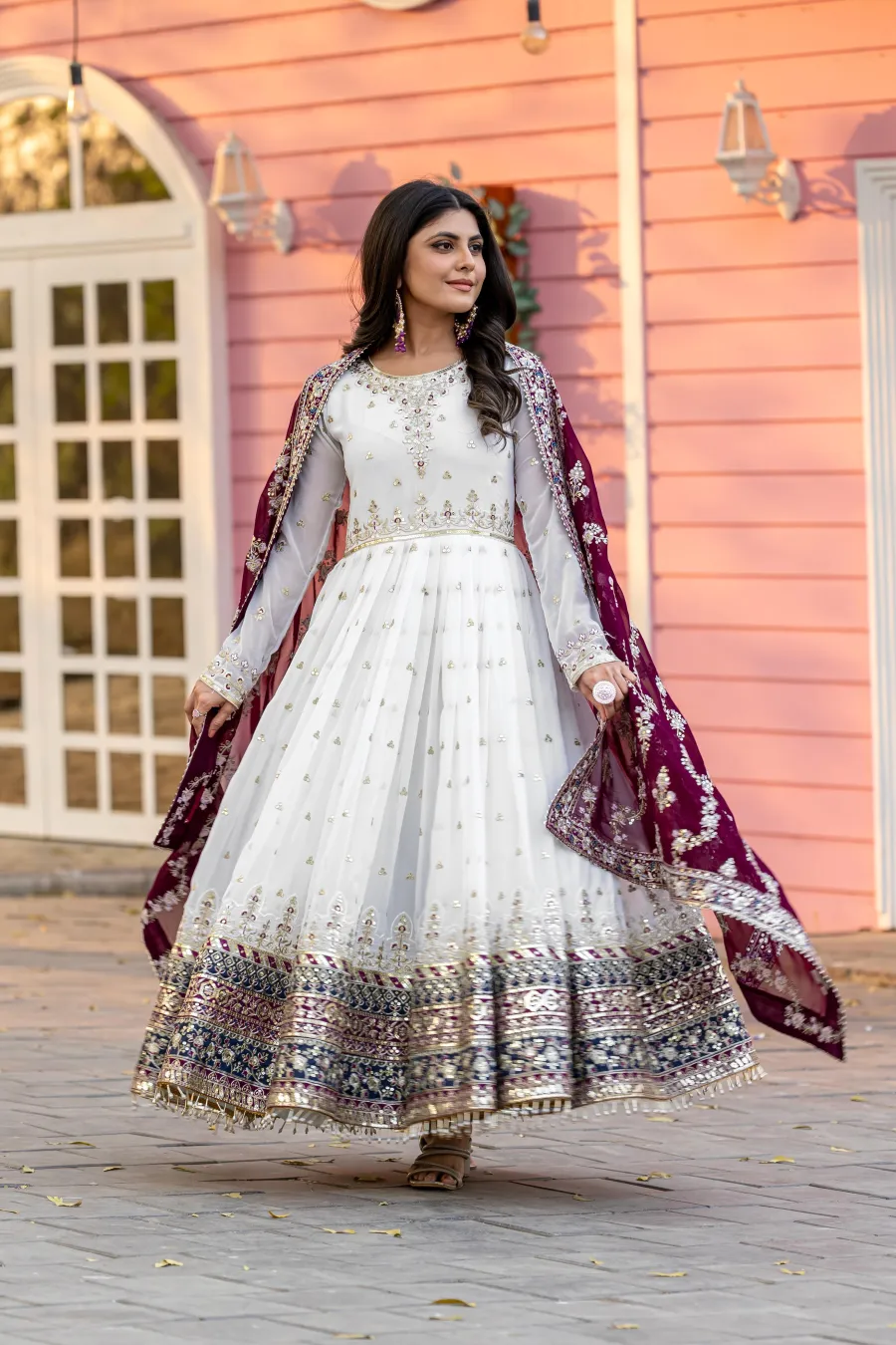 DESIGNER GEORGETTE EMBROIDERY SEQUENCE WORK WITH FANCY BORDER GOWN BOTTOM WITH DUPATTA FESTIVE WEAR WHOLESALE PRICE ETHNIC GRAMENT (26)