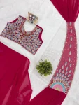 DESIGNER GEORGETTE EMBROIDERY THREAD & SEMI BEADS WORK READY TO WEAR SAREE WITH STITCHED BLOUSE PARTY WEAR WHOLESALE PRICE ETHNIC GARMENT (3)