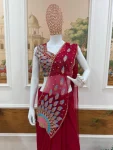 DESIGNER GEORGETTE EMBROIDERY THREAD & SEMI BEADS WORK READY TO WEAR SAREE WITH STITCHED BLOUSE PARTY WEAR WHOLESALE PRICE ETHNIC GARMENT (3)