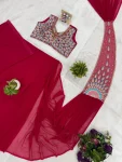 DESIGNER GEORGETTE EMBROIDERY THREAD & SEMI BEADS WORK READY TO WEAR SAREE WITH STITCHED BLOUSE PARTY WEAR WHOLESALE PRICE ETHNIC GARMENT (3)