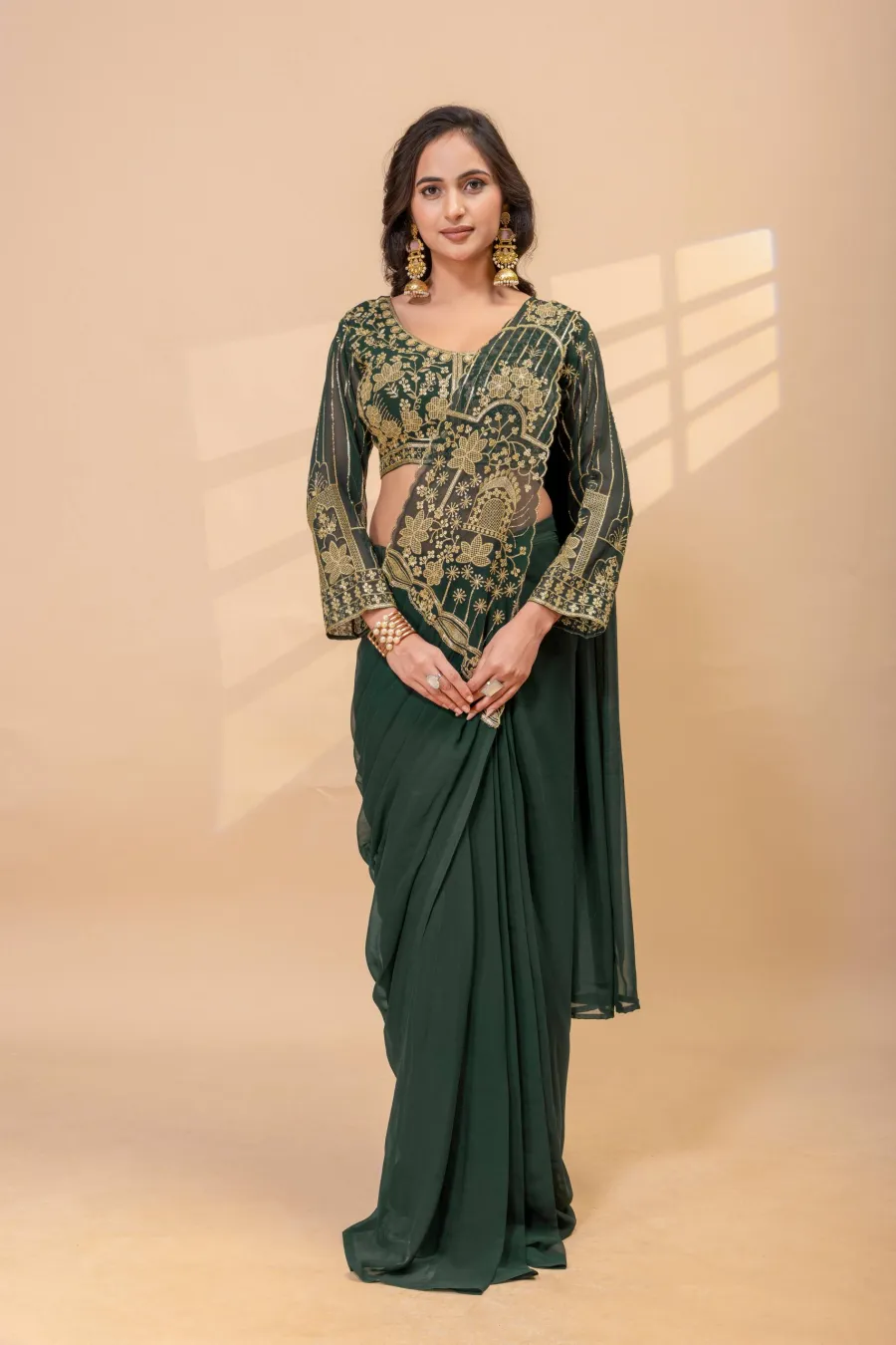 DESIGNER GEORGETTE EMBROIDERY THREAD & SEMI BEADS WORK READY TO WEAR WHOLESALE PRICE ETHNIC GARMENT (13)