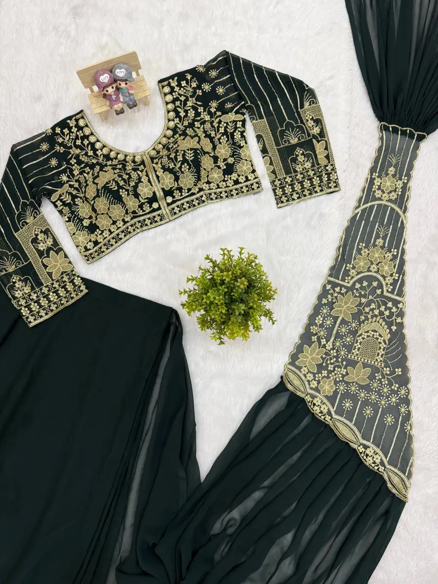 DESIGNER GEORGETTE EMBROIDERY THREAD & SEMI BEADS WORK READY TO WEAR WHOLESALE PRICE ETHNIC GARMENT (23)