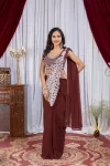 DESIGNER GEORGETTE EMBROIDERY THREAD & SEQUENCE WORK READY TO WEAR SAREE WITH STITCHED BLOUSE PARTY WEAR WHOLESALE PRICE ETHNIC GARMENT (3)