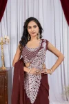 DESIGNER GEORGETTE EMBROIDERY THREAD & SEQUENCE WORK READY TO WEAR SAREE WITH STITCHED BLOUSE PARTY WEAR WHOLESALE PRICE ETHNIC GARMENT (3)