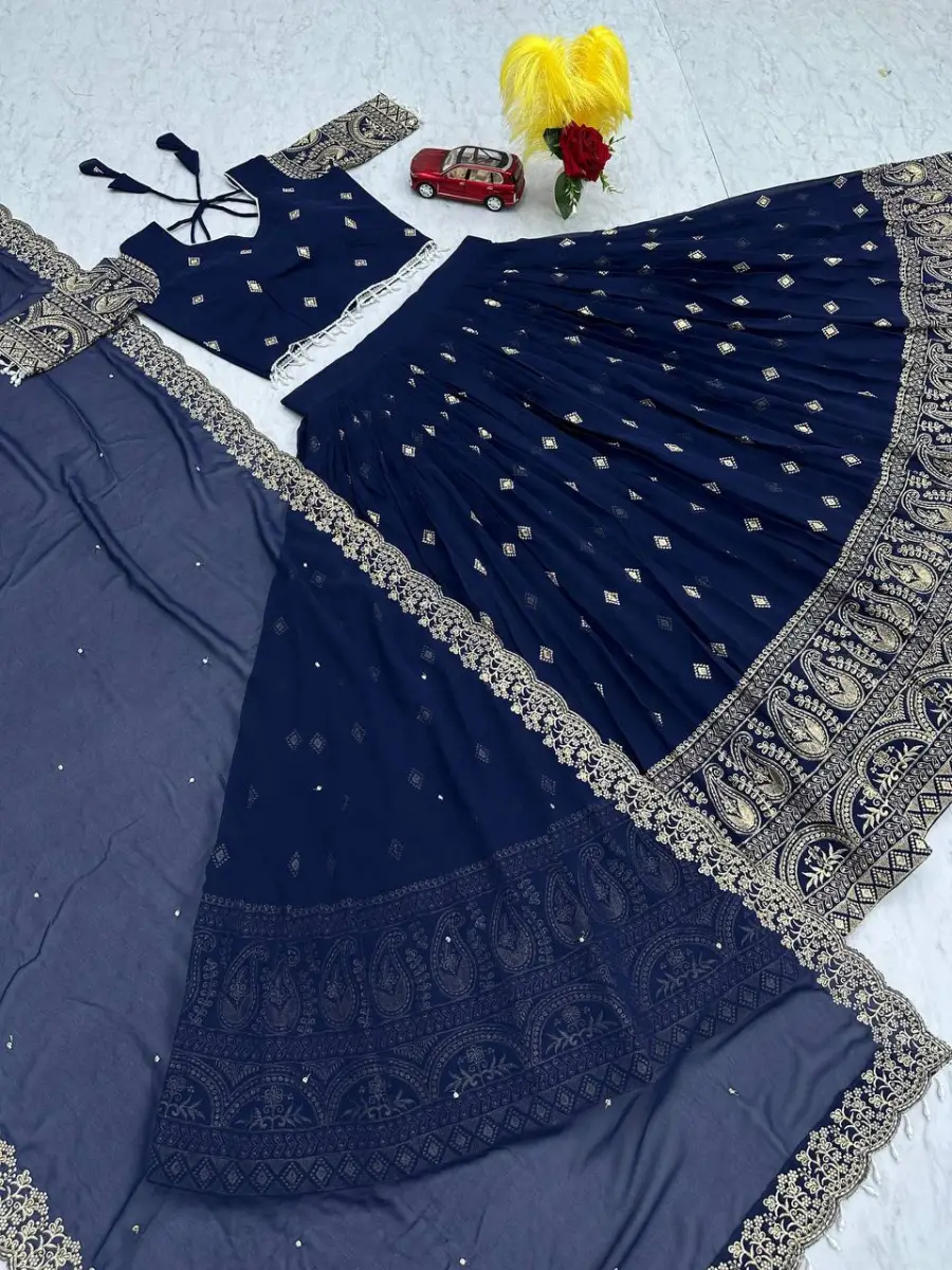 DESIGNER GEORGETTE EMBROIDERY THREAD WORK LEHENGA CHOLI WITH DUPATTA WEDDING WEAR WHOLESALE PRICE ETHNIC GARMENT (2)