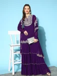 DESIGNER GEORGETTE EMBROIDERY THREADS & SEQUENCE WORK TOP SHARARA WITH DUPATTA PURPLE