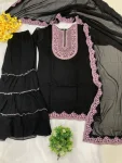 DESIGNER GEORGETTE EMBROIDERY THREADS & SEQUENCE WORK TOP SHARARA WITH DUPATTA FESTIVE WEAR WHOLESALE PRICE ETHNIC GARMENT (7)