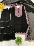 DESIGNER GEORGETTE EMBROIDERY THREADS & SEQUENCE WORK TOP SHARARA WITH DUPATTA FESTIVE WEAR WHOLESALE PRICE ETHNIC GARMENT (7)
