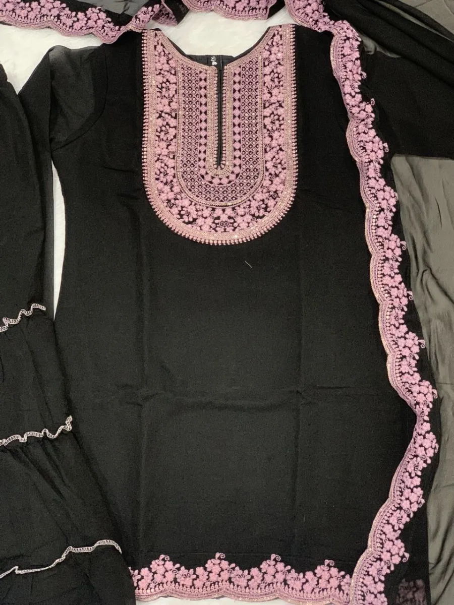 DESIGNER GEORGETTE EMBROIDERY THREADS & SEQUENCE WORK TOP SHARARA WITH DUPATTA FESTIVE WEAR WHOLESALE PRICE ETHNIC GARMENT (18)