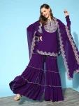 DESIGNER GEORGETTE EMBROIDERY THREADS & SEQUENCE WORK TOP SHARARA WITH DUPATTA FESTIVE WEAR WHOLESALE PRICE ETHNIC GARMENT (1)