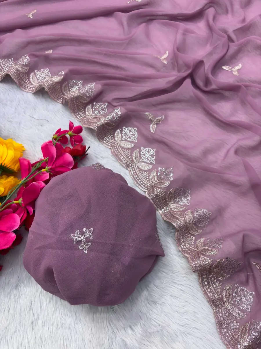 DESIGNER GEORGETTE SEQUENCE EMBROIDERY CONTRAST PALLU WORK SAREE WITH DUPATTA WEDDING WEAR WHOLESALE PRICE ETHNIC GARMENT (10)