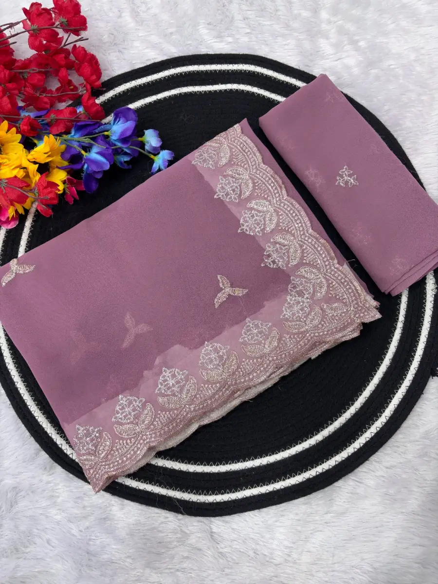 DESIGNER GEORGETTE SEQUENCE EMBROIDERY CONTRAST PALLU WORK SAREE WITH DUPATTA WEDDING WEAR WHOLESALE PRICE ETHNIC GARMENT (11)