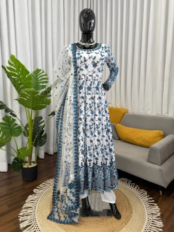 DESIGNER GEORGETTE THREAD WITH SEQUENCE WORK GOWN BOTTOM WITH DUPATTA BLUE