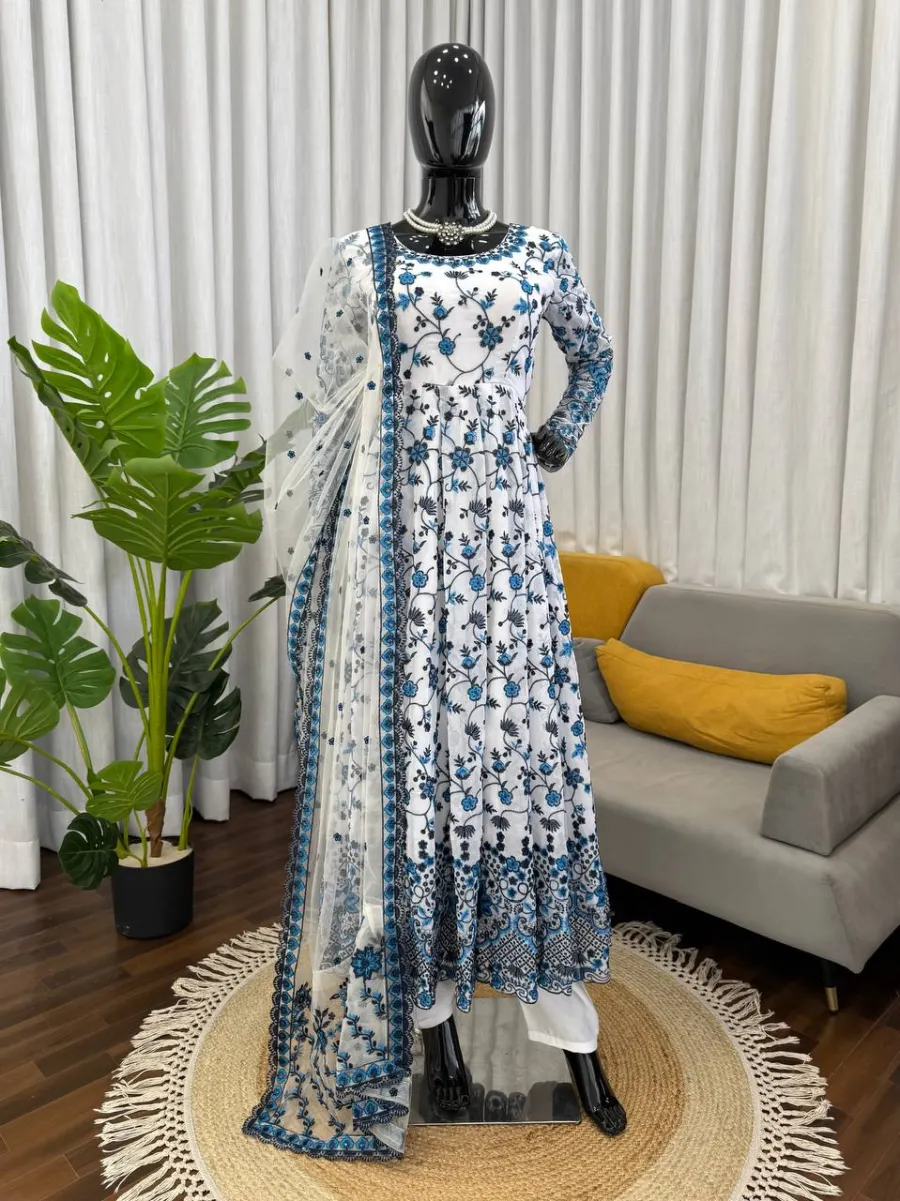 DESIGNER GEORGETTE THREAD WITH SEQUENCE WORK GOWN BOTTOM WITH DUPATTA FESTIVE WEAR WHOLESALE PRICE ETHNIC GARMENT (2)