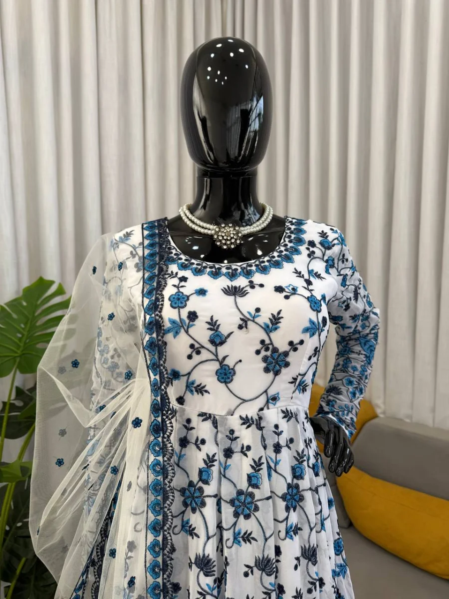 DESIGNER GEORGETTE THREAD WITH SEQUENCE WORK GOWN BOTTOM WITH DUPATTA FESTIVE WEAR WHOLESALE PRICE ETHNIC GARMENT (3)