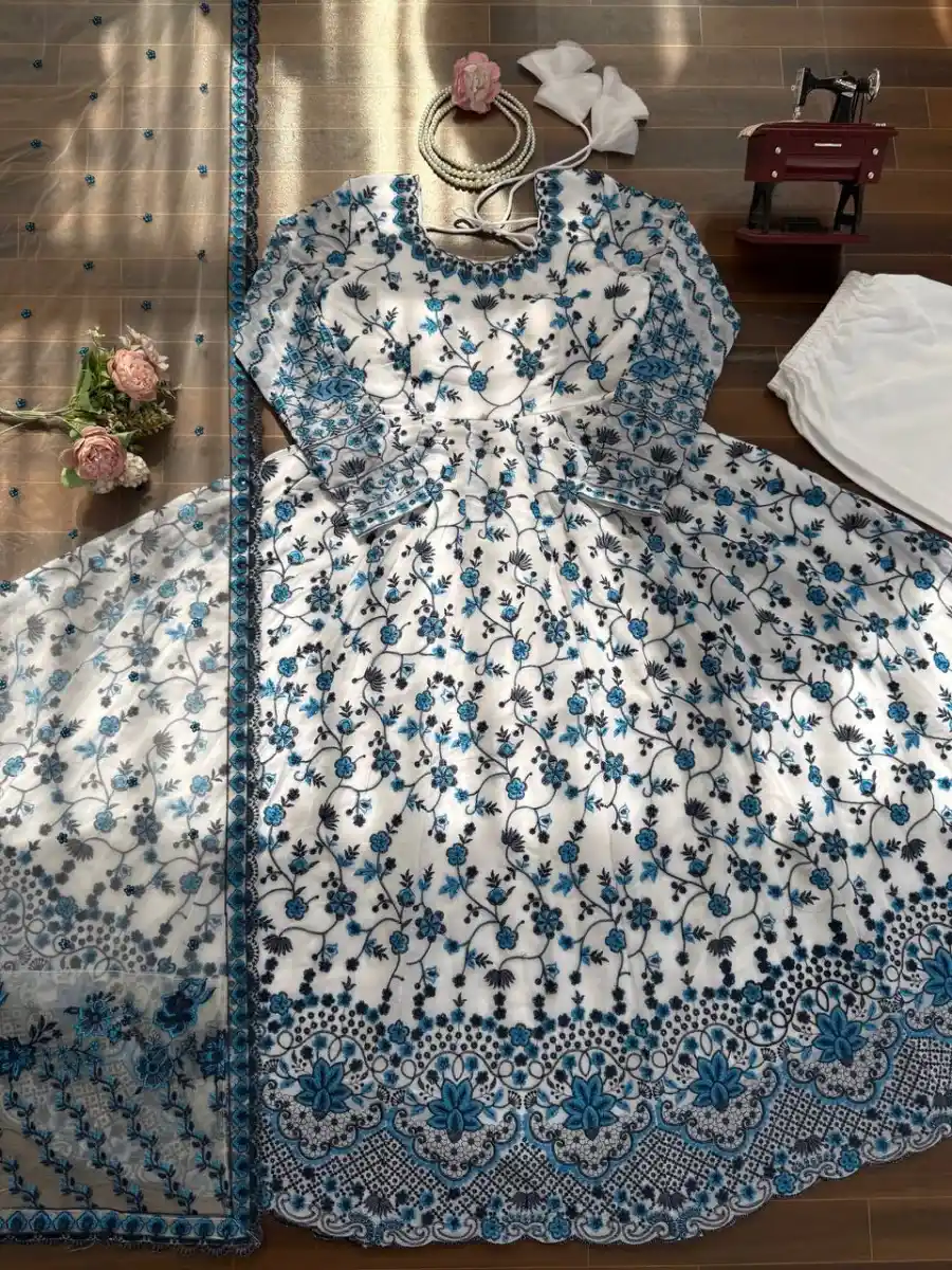DESIGNER GEORGETTE THREAD WITH SEQUENCE WORK GOWN BOTTOM WITH DUPATTA FESTIVE WEAR WHOLESALE PRICE ETHNIC GARMENT (7)
