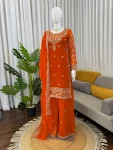 DESIGNER GEORGETTE THREAD WITH SEQUENCE WORK TOP PALAZZO WITH DUPATTA WEDDING WEAR WHOLESALE PRICE ETHNIC GARMENT (12)