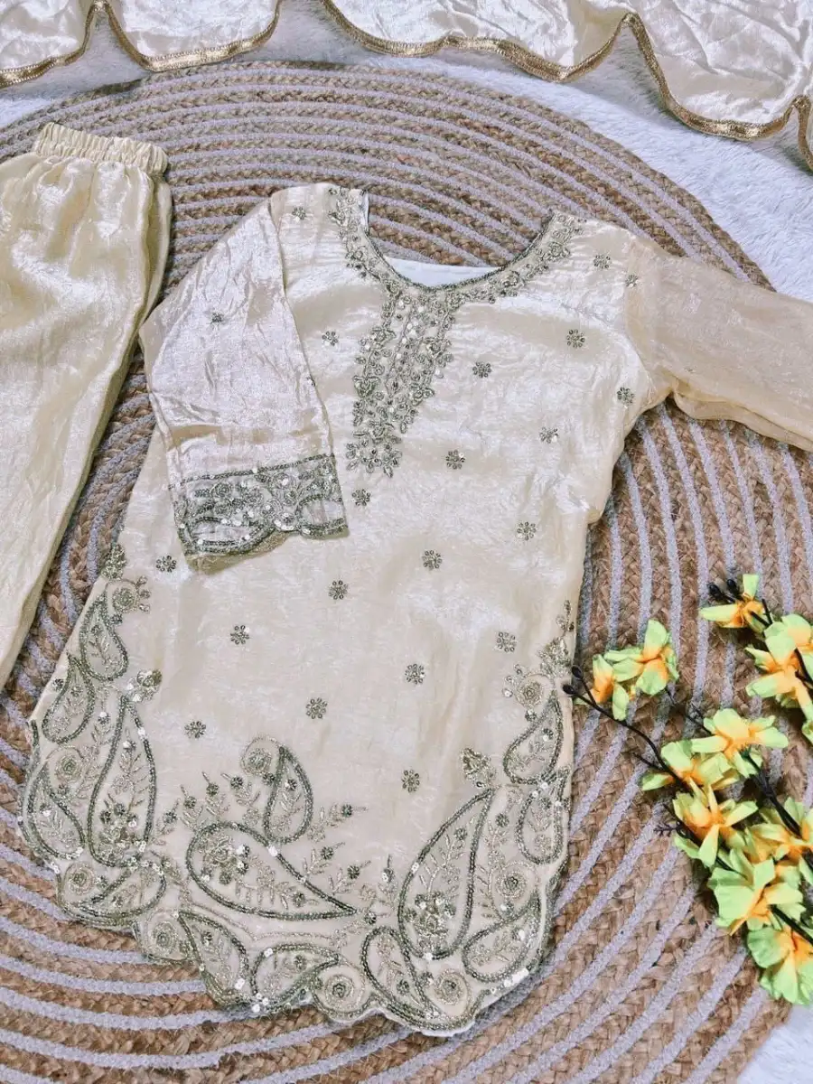 DESIGNER GMY SILK EMBROIDERY SEQUENCE WORK KID'S TOP BOTTOM WITH DUPATTA FESTIVE WEAR WHOLESALE PRICE ETHNIC GARMENT (17)
